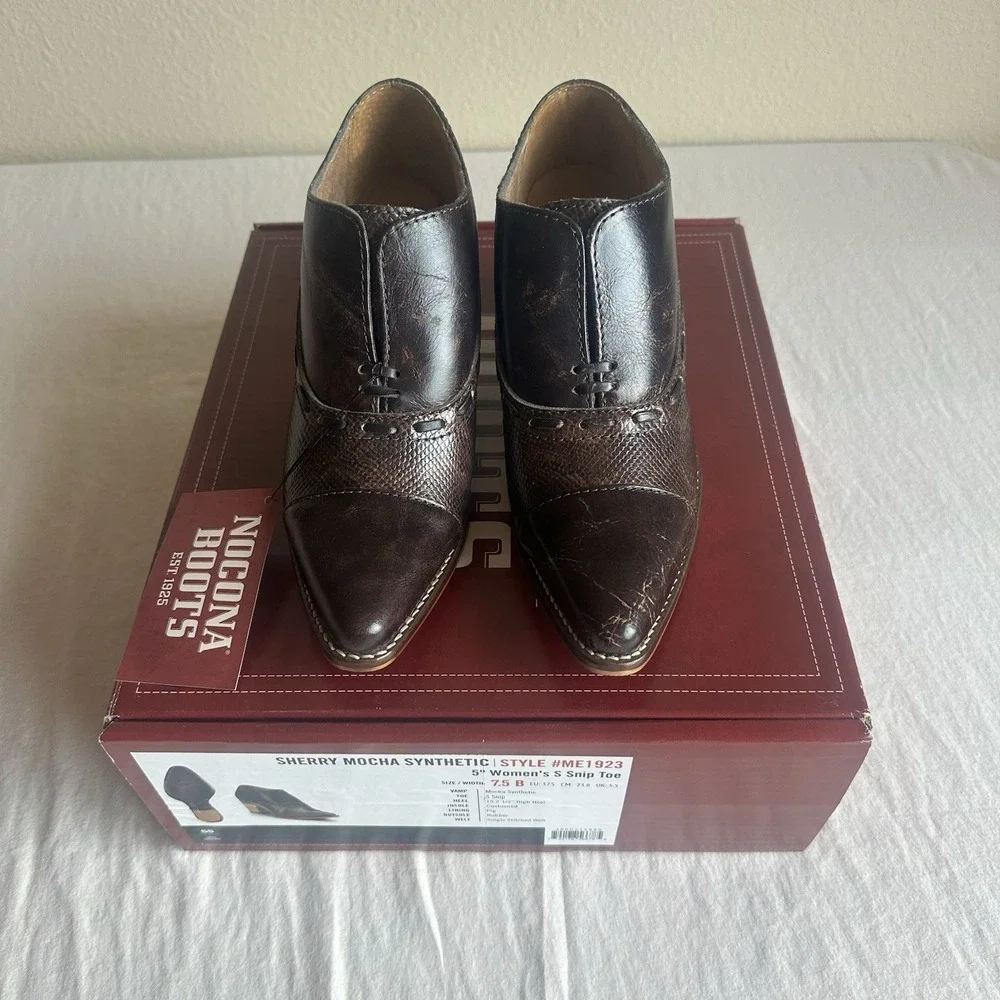 New Nocona Sherry Mocha Western Booties Snip Toe Women's Size 7.5  2.5